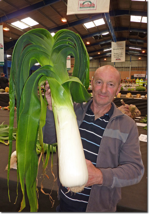 Joe atherton with giant leek